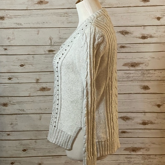 Abercrombie & Fitch cream classic preppy beaded cable knit sweater - Picture 3 of 6